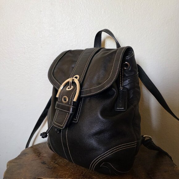 Vintage Coach Soho 3559 Black Leather Backpack Purse Drawstring Buckle - Picture 8 of 16